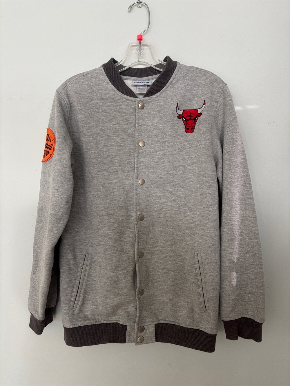 NBA Grey Bomber Jacket with Red Bulls Logo